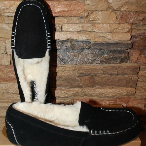 UGG KOOLABURRA LEZLY SUEDE FUR SLIPPERS BLACK - Picture 5 of 7